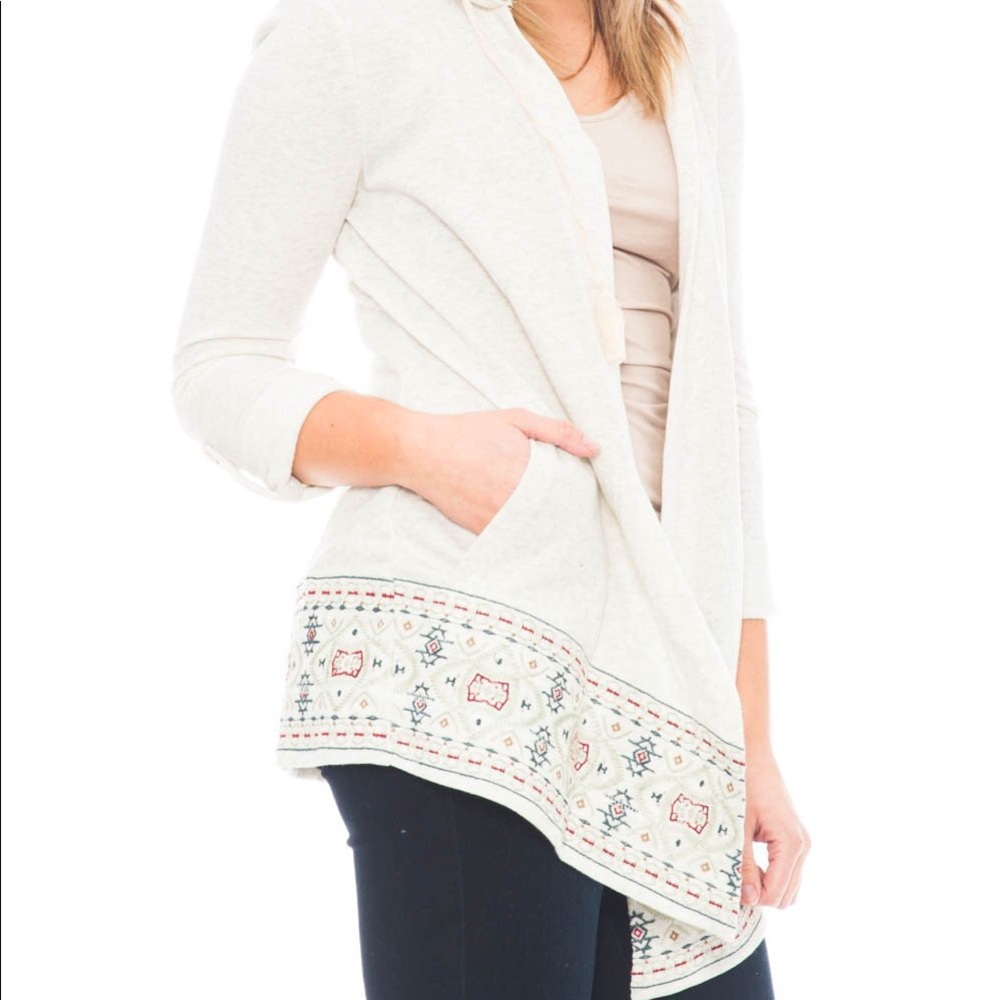 Democracy Hooded Cardigan with Embroidery NWOT